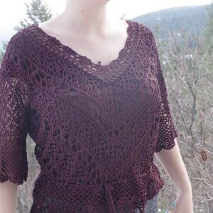Dark Brown Crotchet Knit Blouse